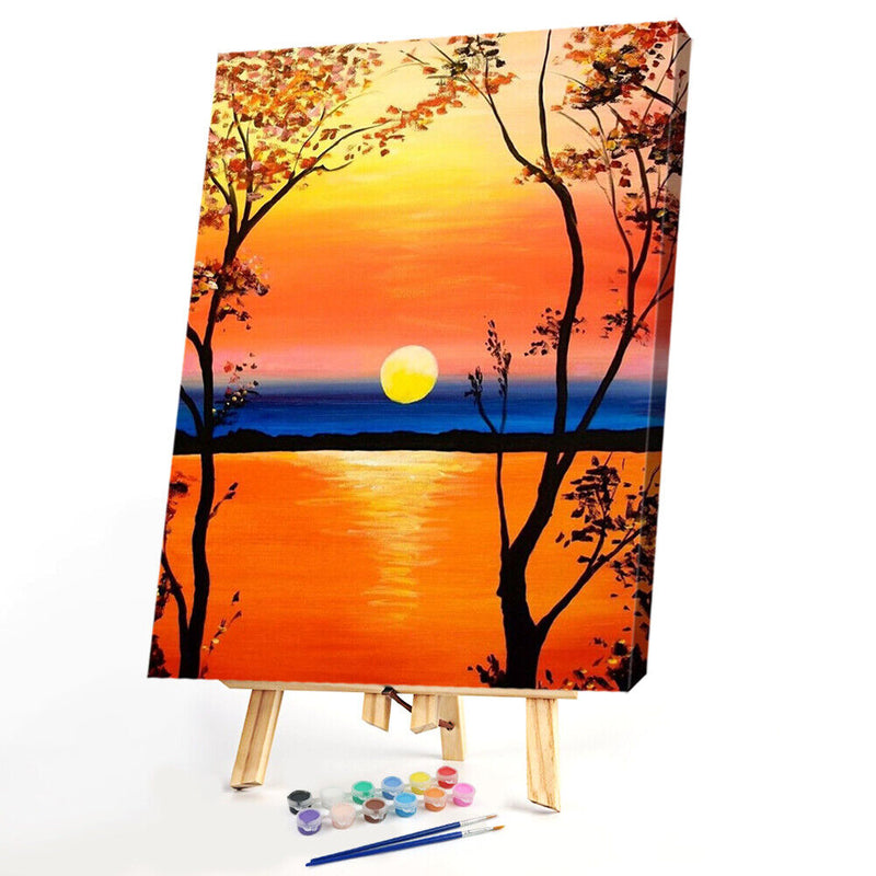 Painting By Numbers DIY Kit Sunset Tree Canvas Oil Art Picture Home Wall Decor