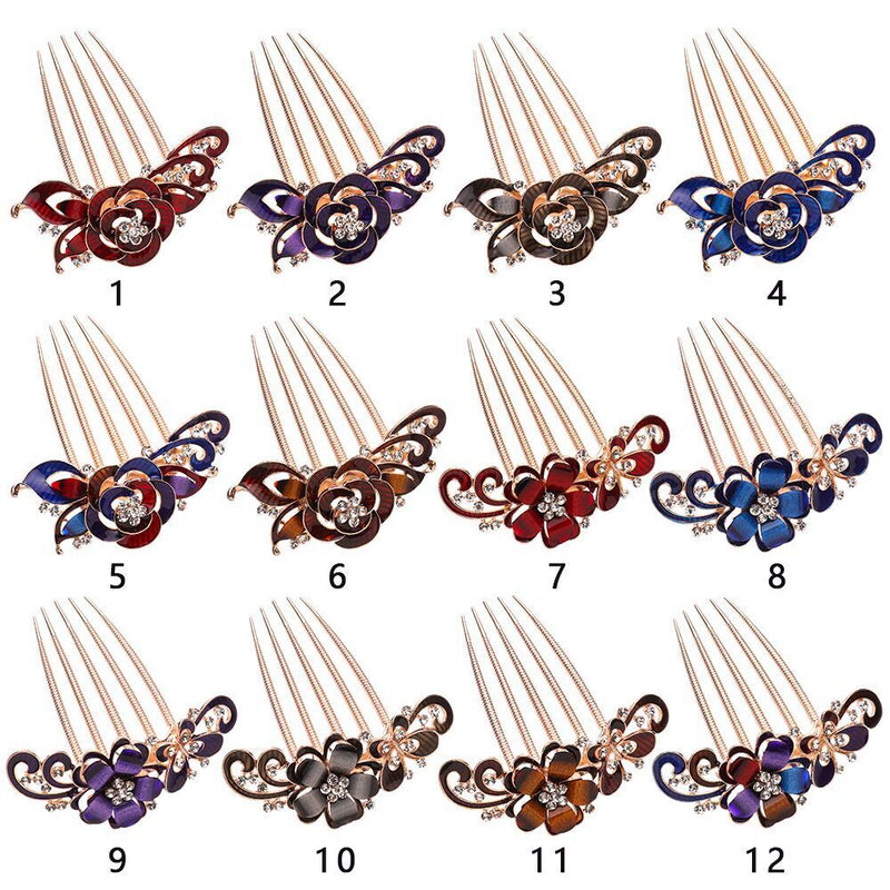 Elegant Bride Hair Jewelry Hairpin Shiny Rhinestone Inlaid Flower Hair Comb