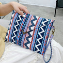 Women Canvas Stripe Bohemian Messenger Bag Flap Crossbody Bag (Purple)