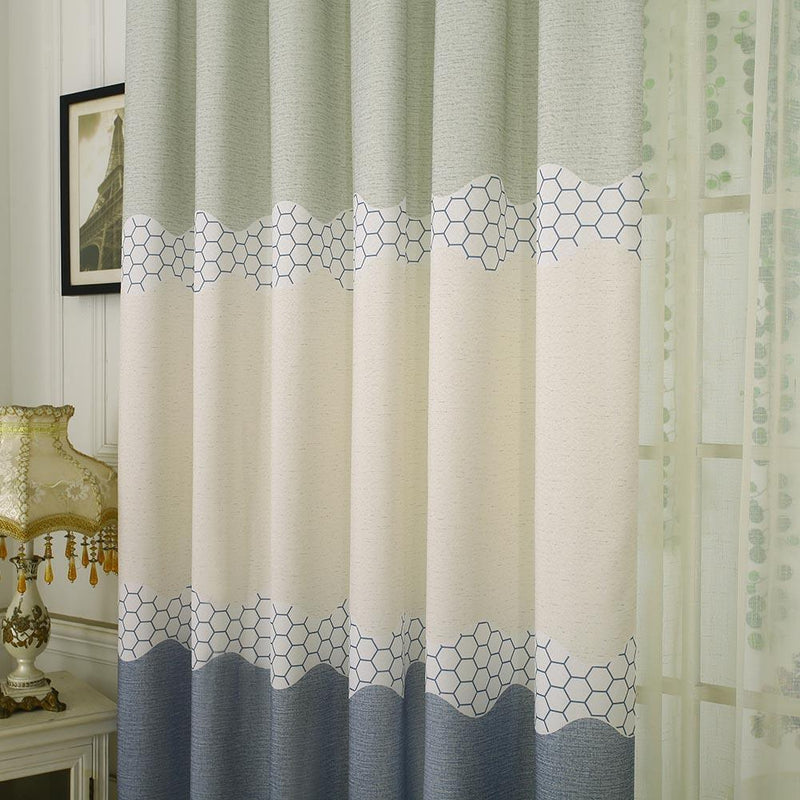 Wide Strip Shading Curtain Bedroom Living Room Semi Blackout Purdah(Blue)