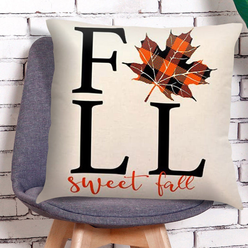 Throw Pillow Covers - 4-Piece Pumpkin Maple Leaf Plaid Print Zipper Pillowcase