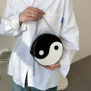 Tai Chi Pattern Shoulder Messenger Bag PU Leather Circular Chain Crossboby Bag