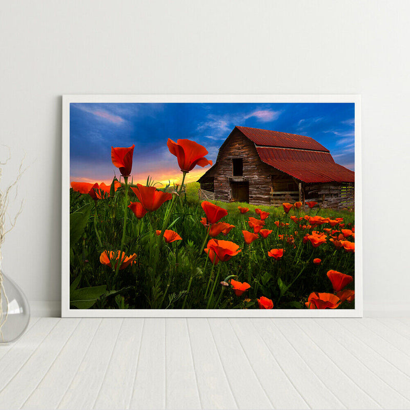 Canvas Painted Oil Paint By Numbers Cabin Flowers Wall Art Modern Bedroom D