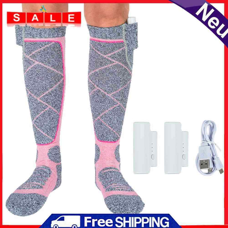 Electric Heating Socks Winter Foot Warmer for Snow Camping Hiking Skiing (Pink)