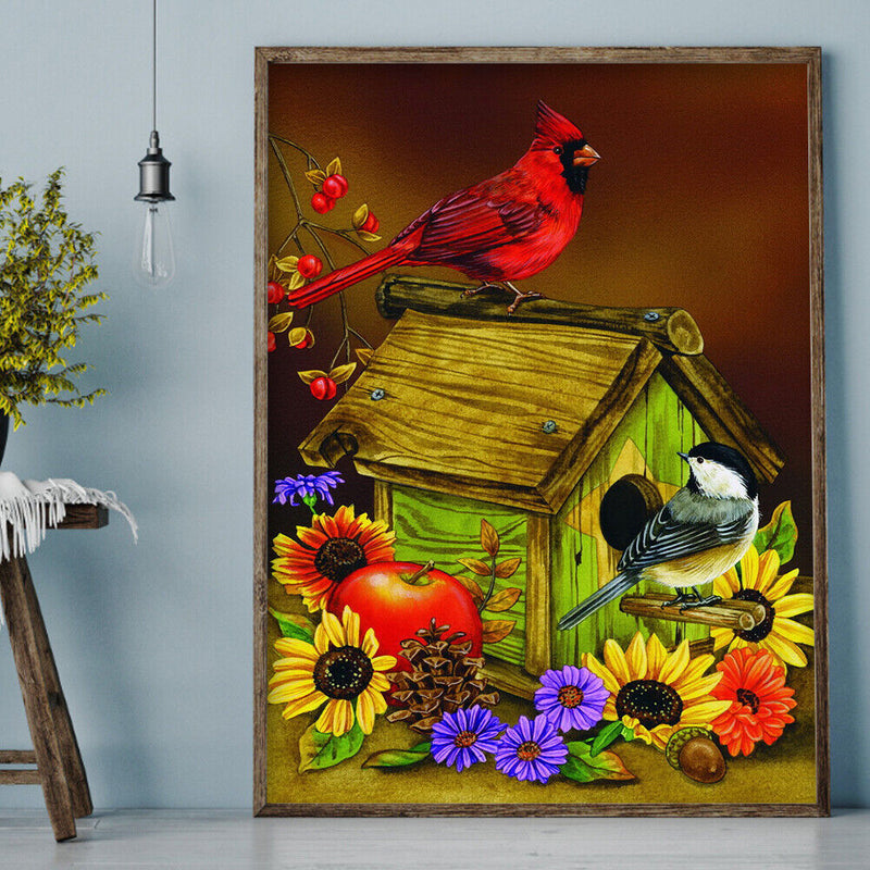 Full Round Drill Drawing Picture Red Bird Diamond Painting Living Room Ornament