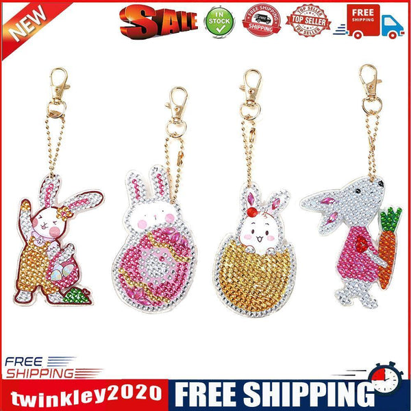 4pcs Mosaic Diamond Painting Keychain 5D DIY Rhinestone Keyring Kit (AA934)