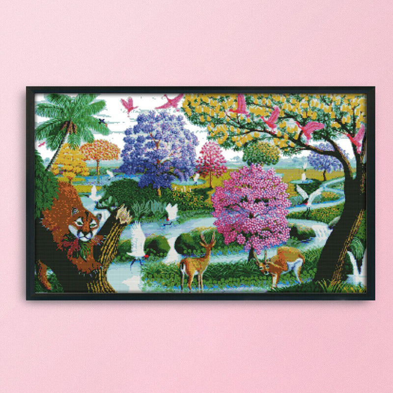 Landscape DIY Cross Stitch 14CT Stamped Cotton Embroidery Kits Crafts Needlew