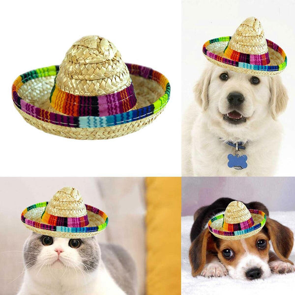 Costume Dog Supplies Sombrero Pet Straw Hat Pet Ornaments Mexican Straw Cap&