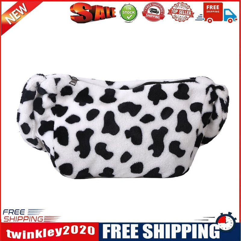 Casual Cow Printed Handbag Women Shoulder Crossbody Bag Plush Dumpling Tote