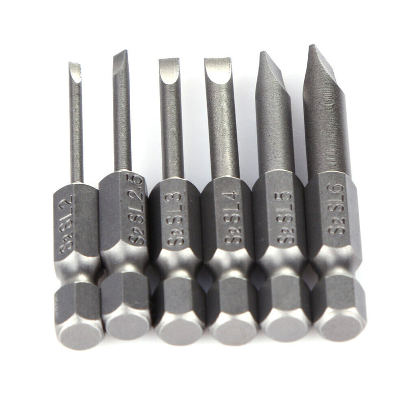 6pcs 50mm 2.0-6.0mm Flat Head Slotted Tip Screwdrivers Bits Newly