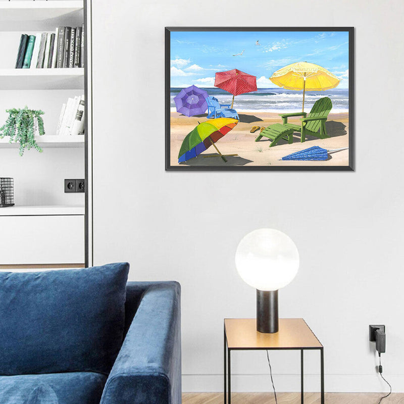 Beach Parasol Oil Paint By Numbers Kits DIY Handpainted on Canvas Wall Pictures