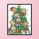 Christmas Bear Printed Cross Stitch Canvas Embroidery 11CT DIY Cartoon Handmade