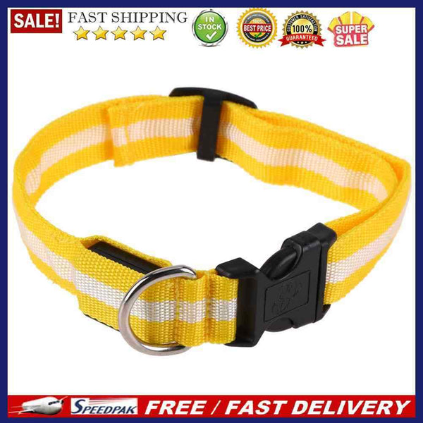 2.5cm LED Night Flashing Dog Pet Necklace Nylon Collar Leash(Yellow/L)