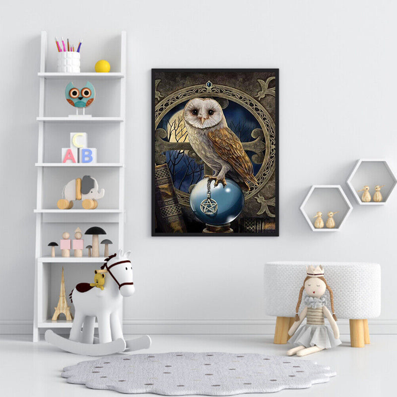 Oil Paint By Numbers Gems Owl Frameless Picture Craft Kit for Room Decoration