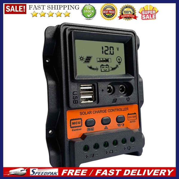 LCD Solar Charge Controller 12V 24V Solar Panel Regulator with Power-off Memory
