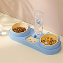 Cats Dogs Double Bowl Auto Feeder Water Dispenser Food Container (Blue) Newly
