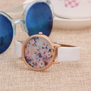 Women Classic Flower Leather Strap Casual Quartz Dress Watch (White) Newly