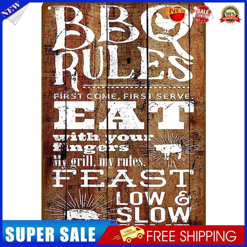 BBQ Plate Metal Tin Sign Retro Plaque for Bar Pub Wall Poster Art (C)