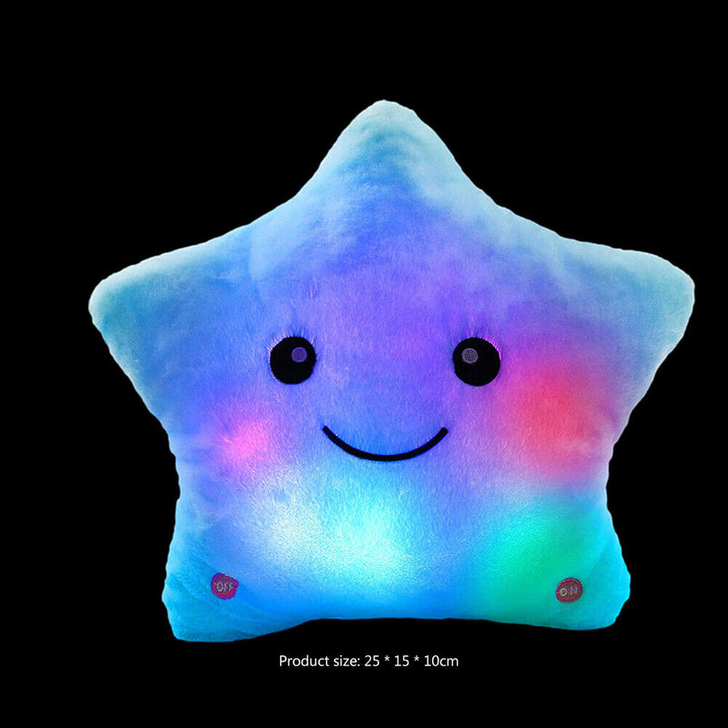 25cm Luminous Colorful Pillow Star Cushion Plush Kid Christmas Toys (Blue) Newly