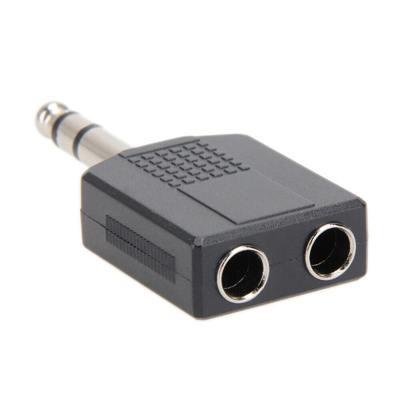 Stereo 6.35mm 1/4" 1 Male Plug to 2Mono Female Jack Audio Splitter Adapter Newly