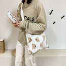 Fashion Bear Print Shoulder Bag Casual Women Large Capacity Street Plush Handbag