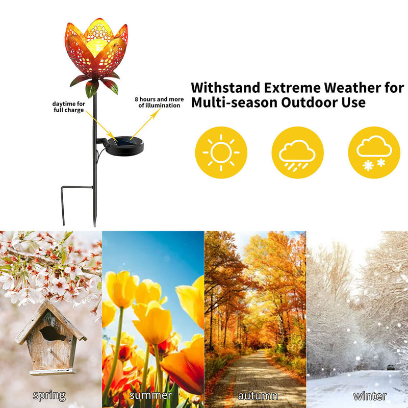 Metal Flowers Solar Lights, Outdoor Stake Art Light, for Yard, Lawn, Courtyard