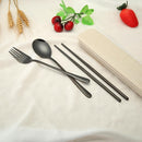 4pcs Stainless Steel Tableware Set Spoon Fork Chopsticks Gifts (Black) Newly
