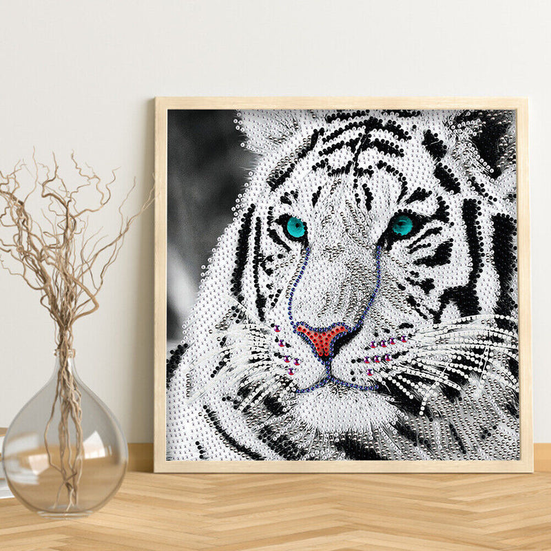5D DIY Round Drill Diamond Painting White Tiger Kit Rhinestone Drawing Ornaments