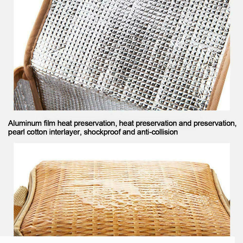 Portable Wicker Rattan Waterproof Tableware Insulated Thermal Basket Z4Y1