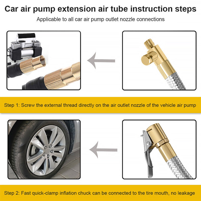 Car Motorcycle Bike Tire Inflator Hose Stainless Steel 300PSI Pressure for Truck