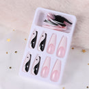 False Nail Tips with Taichi Design White and Black Mixed Colors Long Coffin