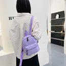 Women Solid Color Backpack Preppy Style School Nylon Mini Rucksack (Purple)