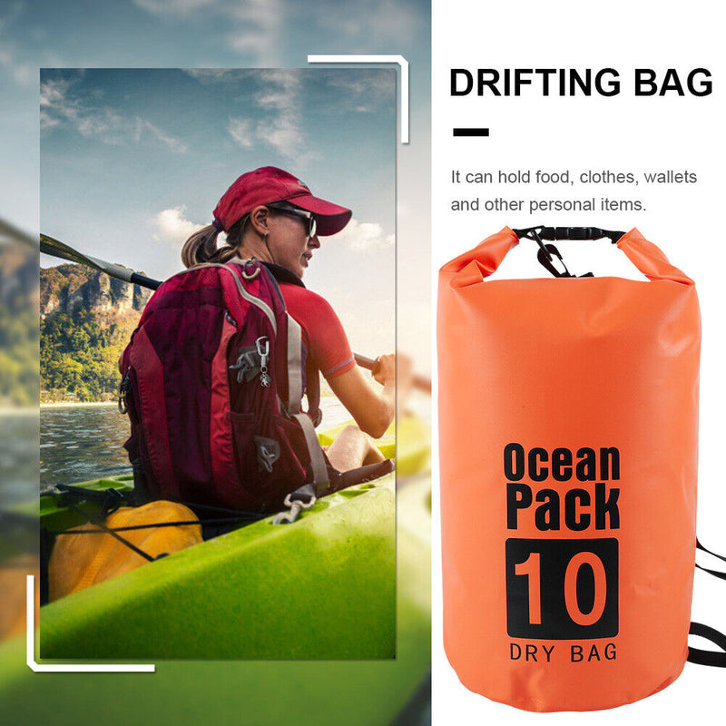 Waterproof Dry Bag Pack Sack Swimming Kayaking River Trekking (10L Orange) Newly