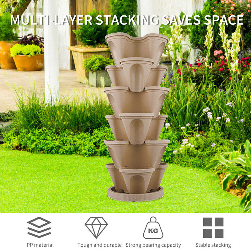 Strawberry Planter Pot Stackable Flowerpots Plants Seedling Holder (Beige) Newly