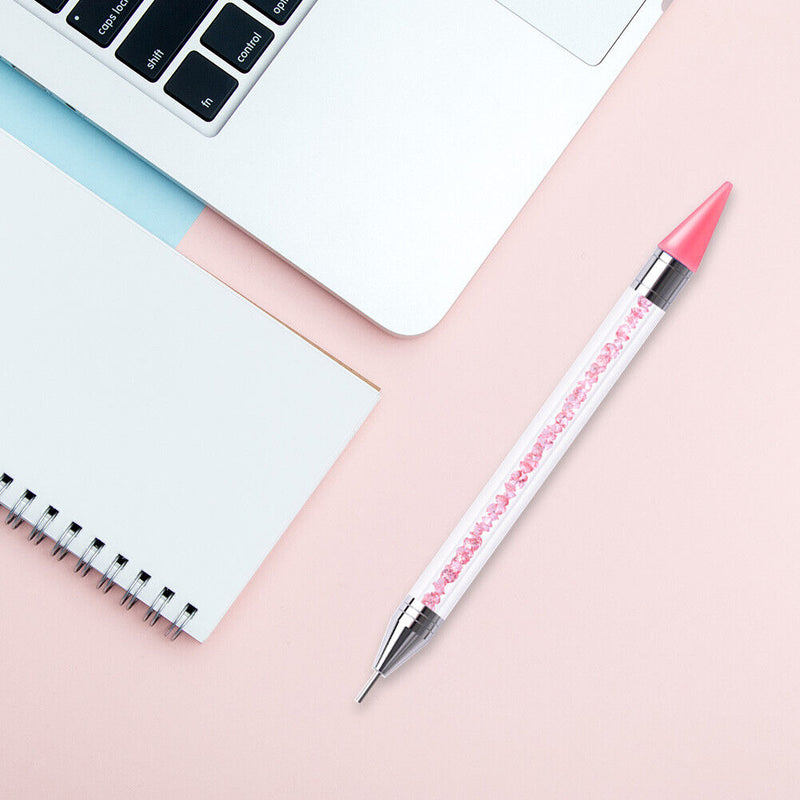 Dual Heads Dotting Wax Pen Point Drill Picker Nail Art Studs Dotter (Pink) Newly