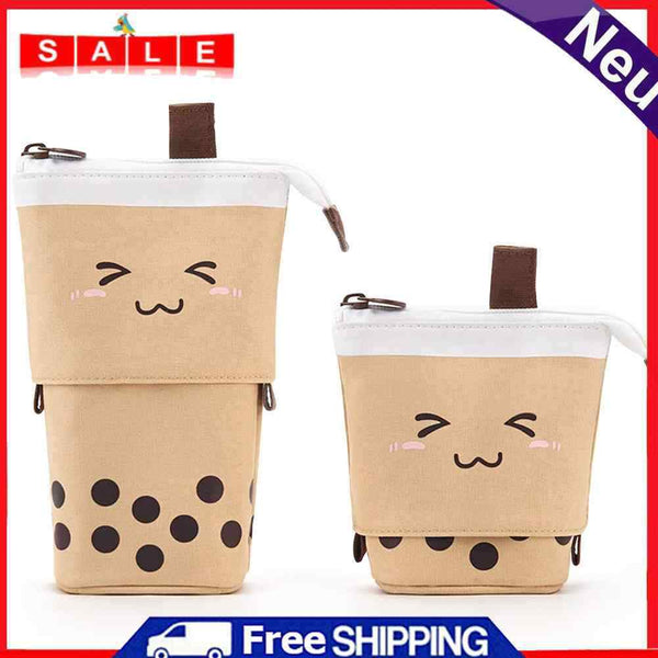 Creative Retractable Milk Tea Pencil Case School Stationery Storage Bags Cute