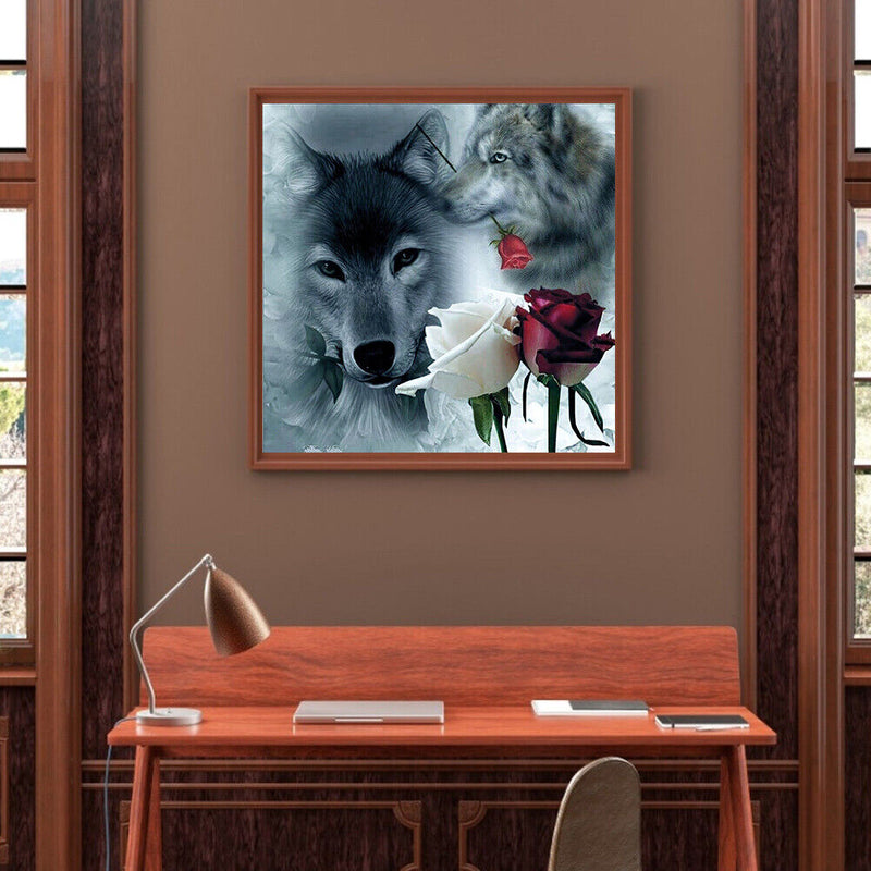 5D DIY Wolf Rose Full Round Diamond Painting Mosaic Picture Wall Rhinestone Kit