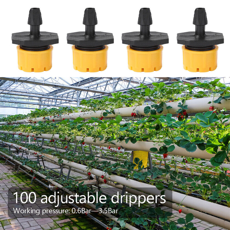 100pcs Adjustable Water Dropper Irrigation Hose Drip Head (Yellow)