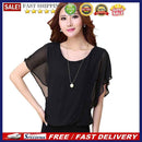 Plus Size Women Bat Short Sleeve Tops Solid Color Chiffon Summer Ruffles Blouse