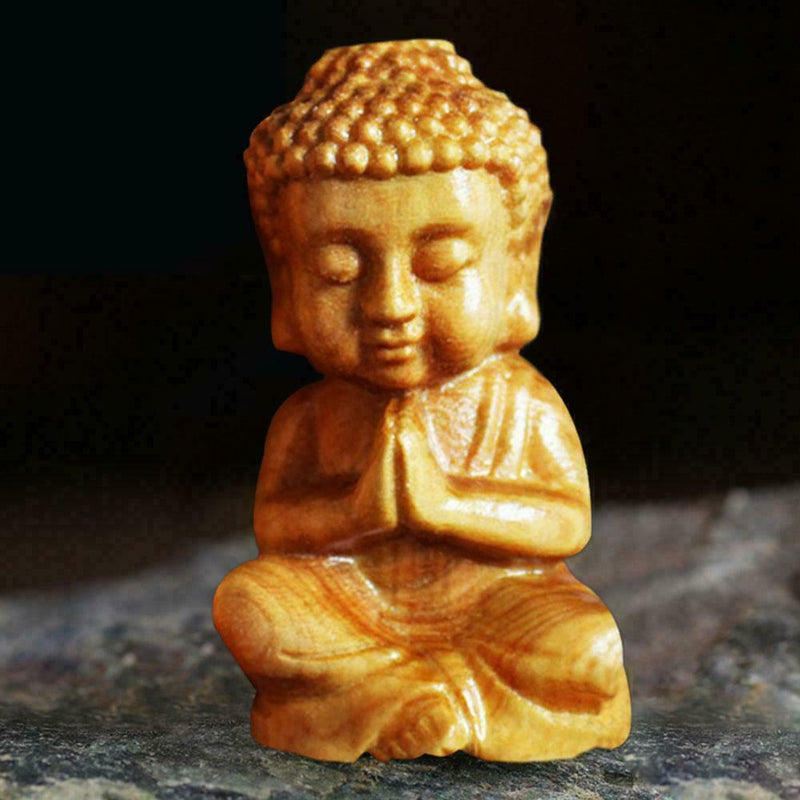 Mini Wooden Buddha Statue Statuette Handicrafts Ornaments Gift Craft Decor O0T4