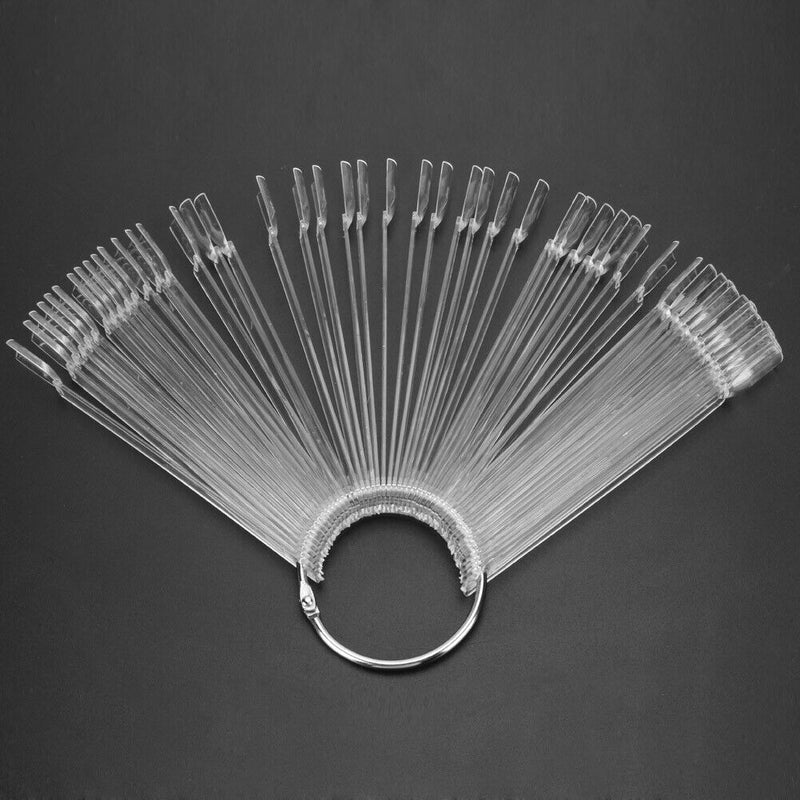 50pcs Nail Art False Tips Sticks Display Fan Design(Steel ring transparent)
