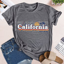 Stripe California Print Letter Tea T-Shirt (Grey XL)
