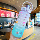 2000ml Large-Capacity Water Bottle Time Marker Frosted Drink Cup (Purple) Newly