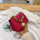 Designer Women Chain PU Leather Crossbody Bag Mini Flap Handbag (Rose Red)