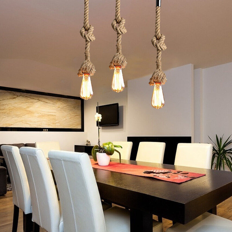 Hemp Rope Pendant Lights E27 for Loft Attic Industrial Hanging Lamp (80cm) Newly