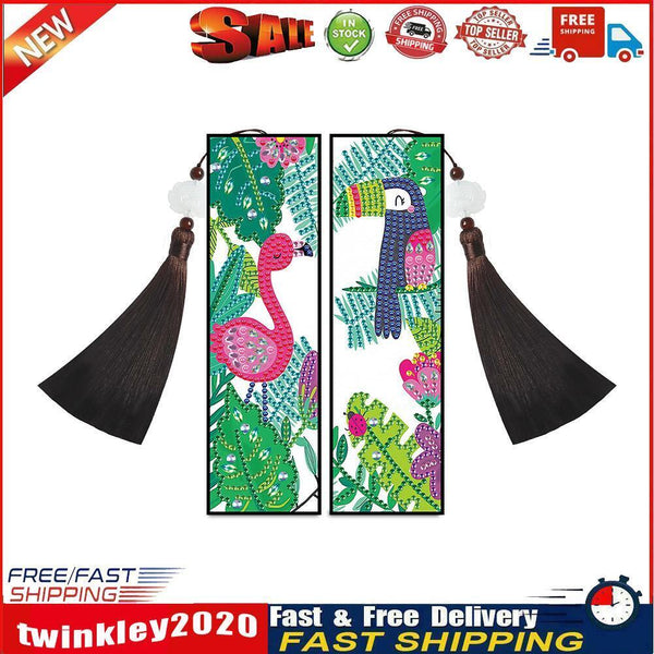 2pcs DIY Diamond Painting Leather Bookmark Flamingo Tassel Crafts (FQY031) Newly