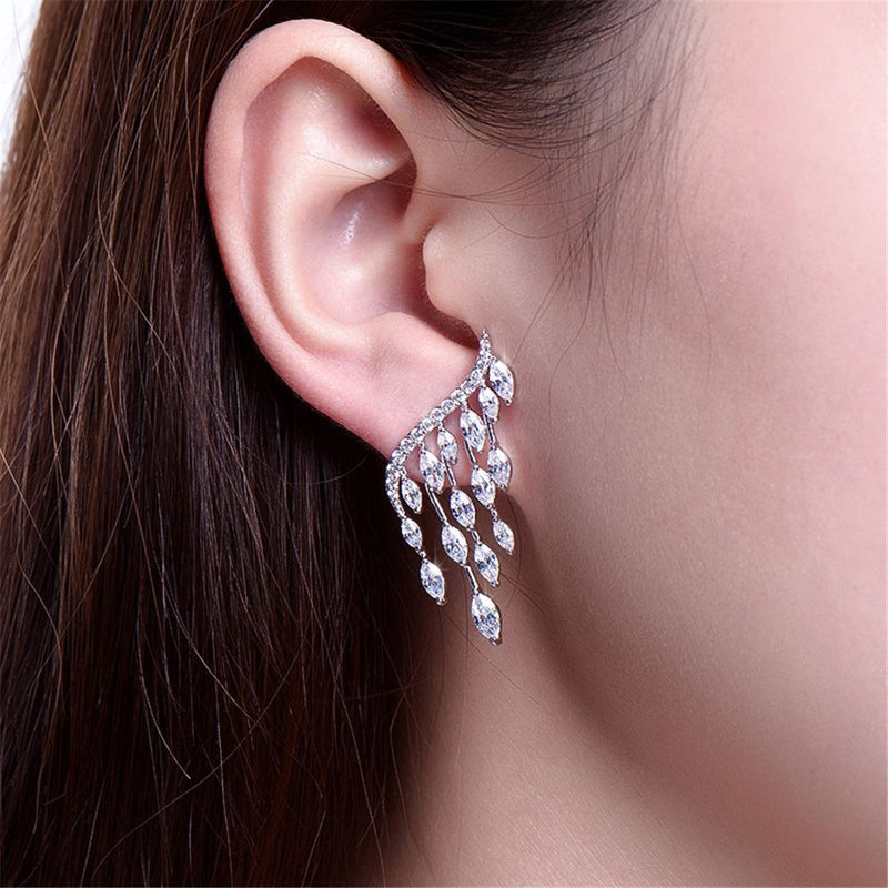 Zircon Stud Earrings Drop Ear Clip Rhinestone Ear Stud Angel Wings Earrings