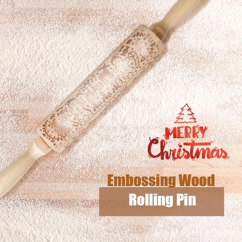 Wooden Elk Print Embossed Rolling Pins Embossing Baking Cookies Kitchen Tool