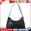 Women PU Leather Shoulder Bags Thread Solid Color Lady Handbag (Black)