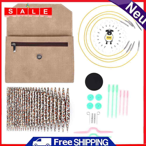 12 Pairs Leopard Circular Ring Knitting Needles Detachable Set Hook Yarns Kit